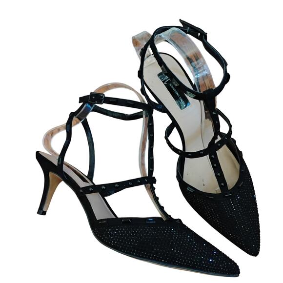 INC International Concepts Black Beaded Pointed Toe Stiletto Heels 8M 3in Glam - Picture 16 of 17